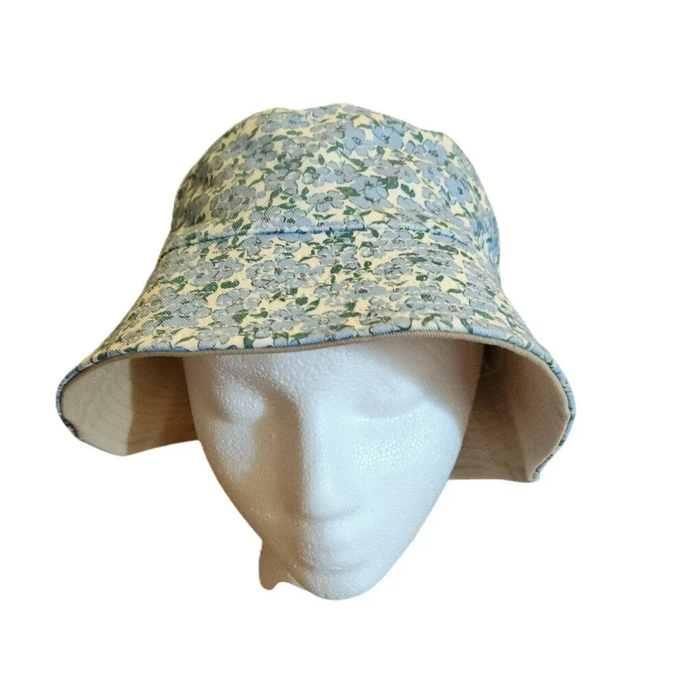 Lane Bryant Reversible Bucket Hat Blue Floral to Beige Cotton Womens OSFM